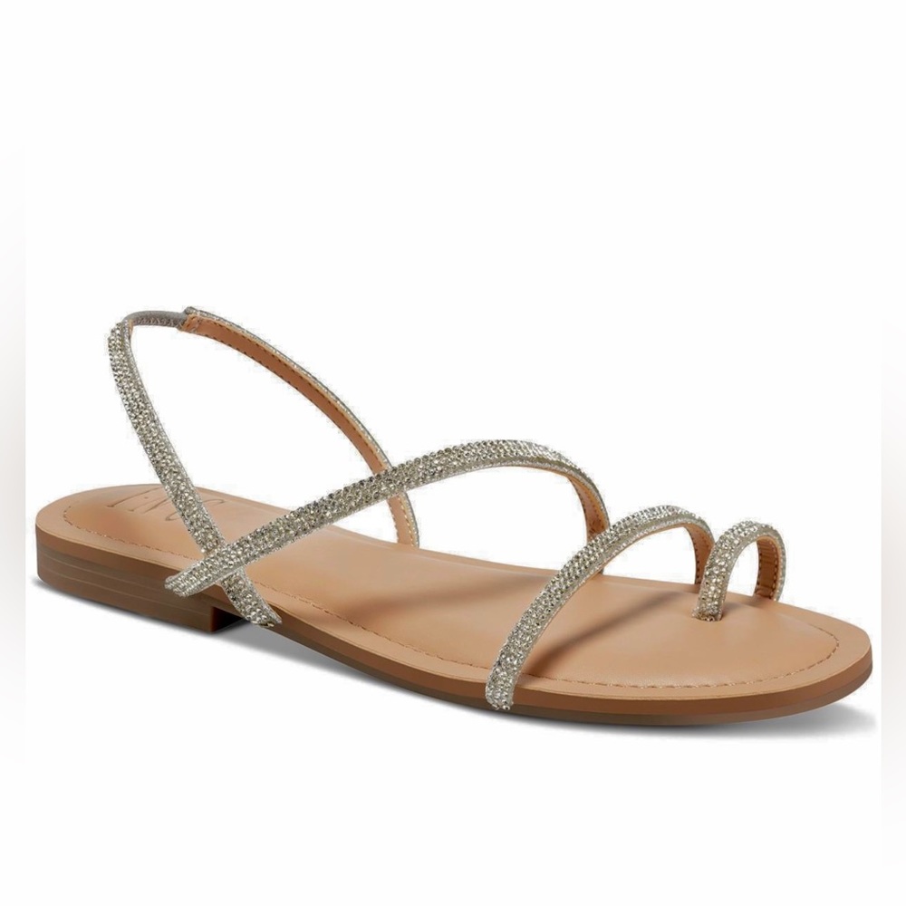 INC Womens Rickee Toe Loop Rhinestone Flat Sandals